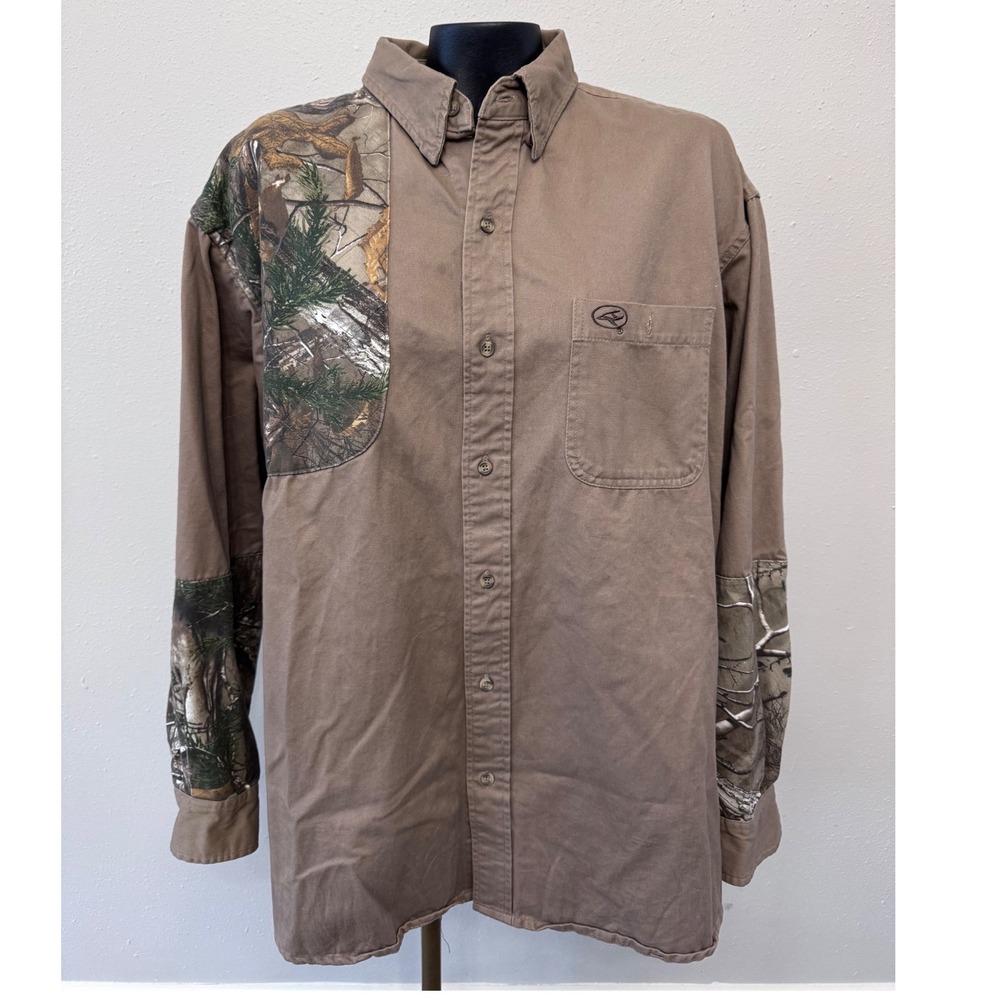 RedHead Men's XL Tan Camo Reinforced‎ Shoulder ButtonDown Shirt Hunting Outdoors